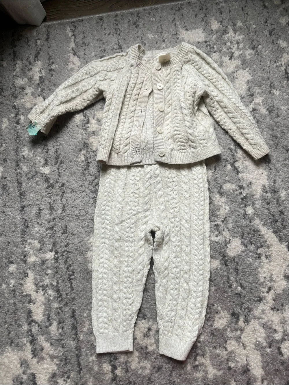 Cozy Cream Cable-Knit babyMatching Set - Cardigan & Pants 6 month baby